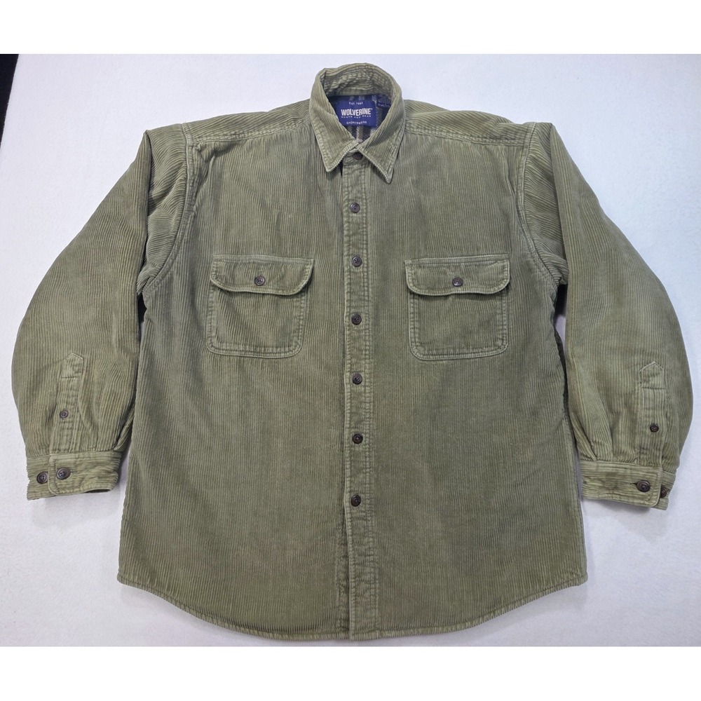 Wolverine Jacket Shirt Shacket Mens L Corduroy Fleece Lined Quilted Arms Green